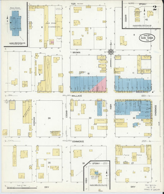 Sanborn Fire Insurance Map from San Saba, San Saba County, Texas (1912), Sheet #0002 - Historic Sanborn Fire Insurance Map Print, vintage old map wall art, antique decor, genealogy gift, Texas Texas map