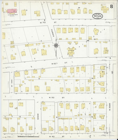 Sanborn Fire Insurance Map from Taylor, Williamson County, Texas (1916), Sheet #0008 - Complete Map Set gallery image, historic Sanborn map, vintage wall art, Texas Texas