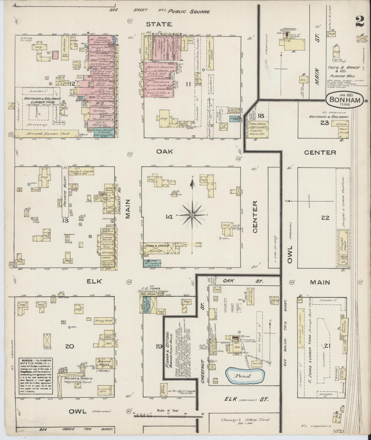 Sanborn Fire Insurance Map from Bonham, Fannin County, Texas (1885), Sheet #0002 - Complete Map Set gallery image, historic Sanborn map, vintage wall art, Texas Texas