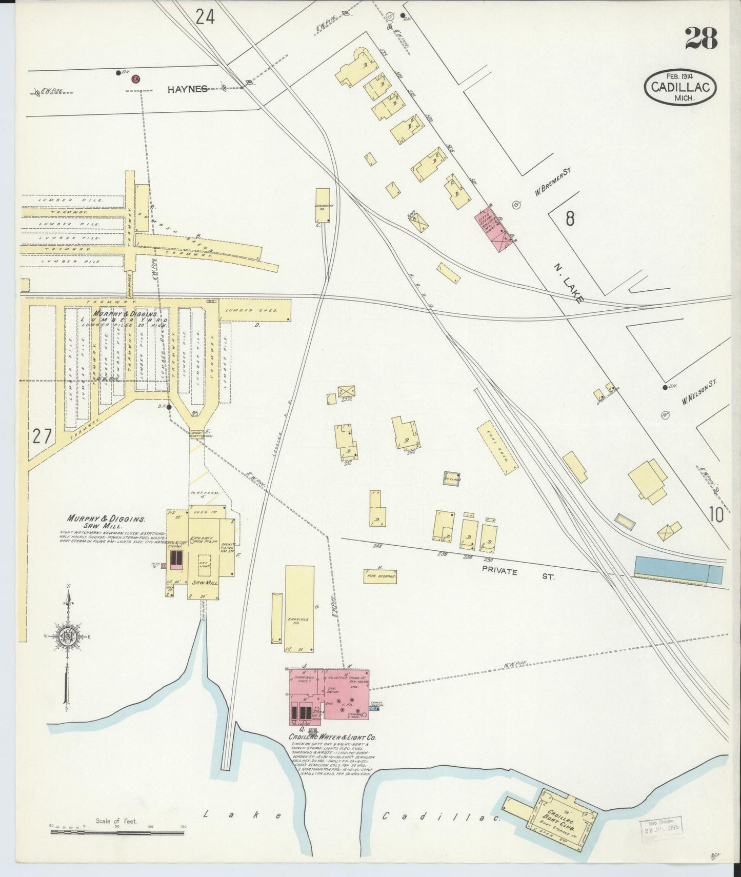 Sanborn Fire Insurance Map from Cadillac, Wexford County, Michigan (1914), Sheet #0028 - Complete Map Set gallery image, historic Sanborn map, vintage wall art, Michigan Michigan