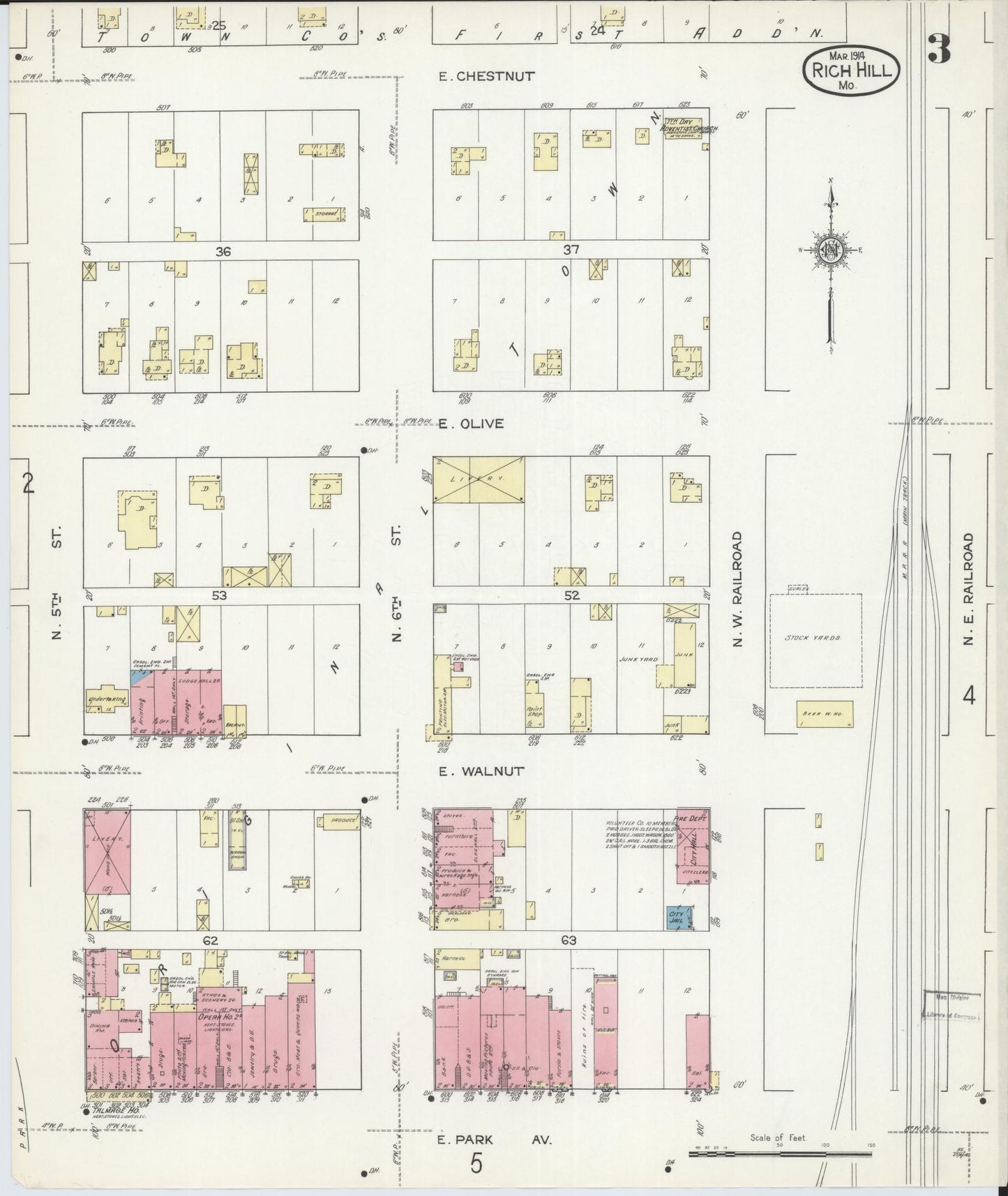 Sanborn Fire Insurance Map from Rich Hill, Bates County, Missouri (1914), Sheet #0003 - Complete Map Set gallery image, historic Sanborn map, vintage wall art, Missouri Missouri