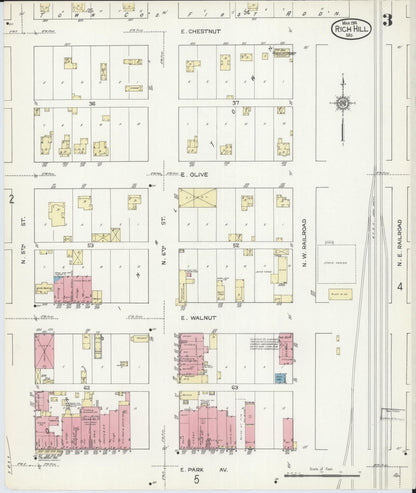 Sanborn Fire Insurance Map from Rich Hill, Bates County, Missouri (1914), Sheet #0003 - Complete Map Set gallery image, historic Sanborn map, vintage wall art, Missouri Missouri