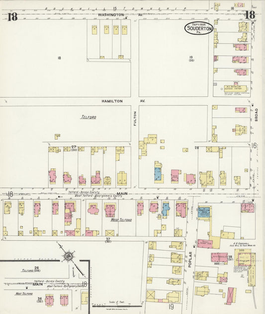 Sanborn Fire Insurance Map from Souderton, Montgomery County, Pennsylvania (1924), Sheet #0018 - Historic Sanborn Fire Insurance Map Print, vintage old map wall art, antique decor, genealogy gift, Pennsylvania Pennsylvania map