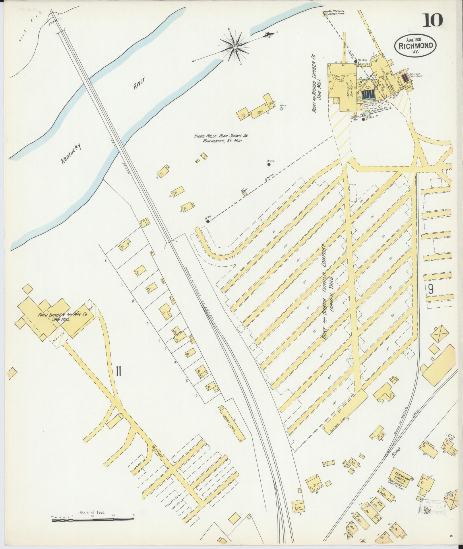 Sanborn Fire Insurance Map from Richmond, Madison County, Kentucky (1901), Sheet #0010 - Complete Map Set gallery image, historic Sanborn map, vintage wall art, Kentucky Kentucky