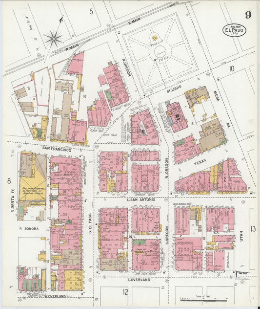 Sanborn Fire Insurance Map from El Paso, El Paso County, Texas (1900), Sheet #0009 - Historic Sanborn Fire Insurance Map Print, vintage old map wall art, antique decor, genealogy gift, Texas Texas map
