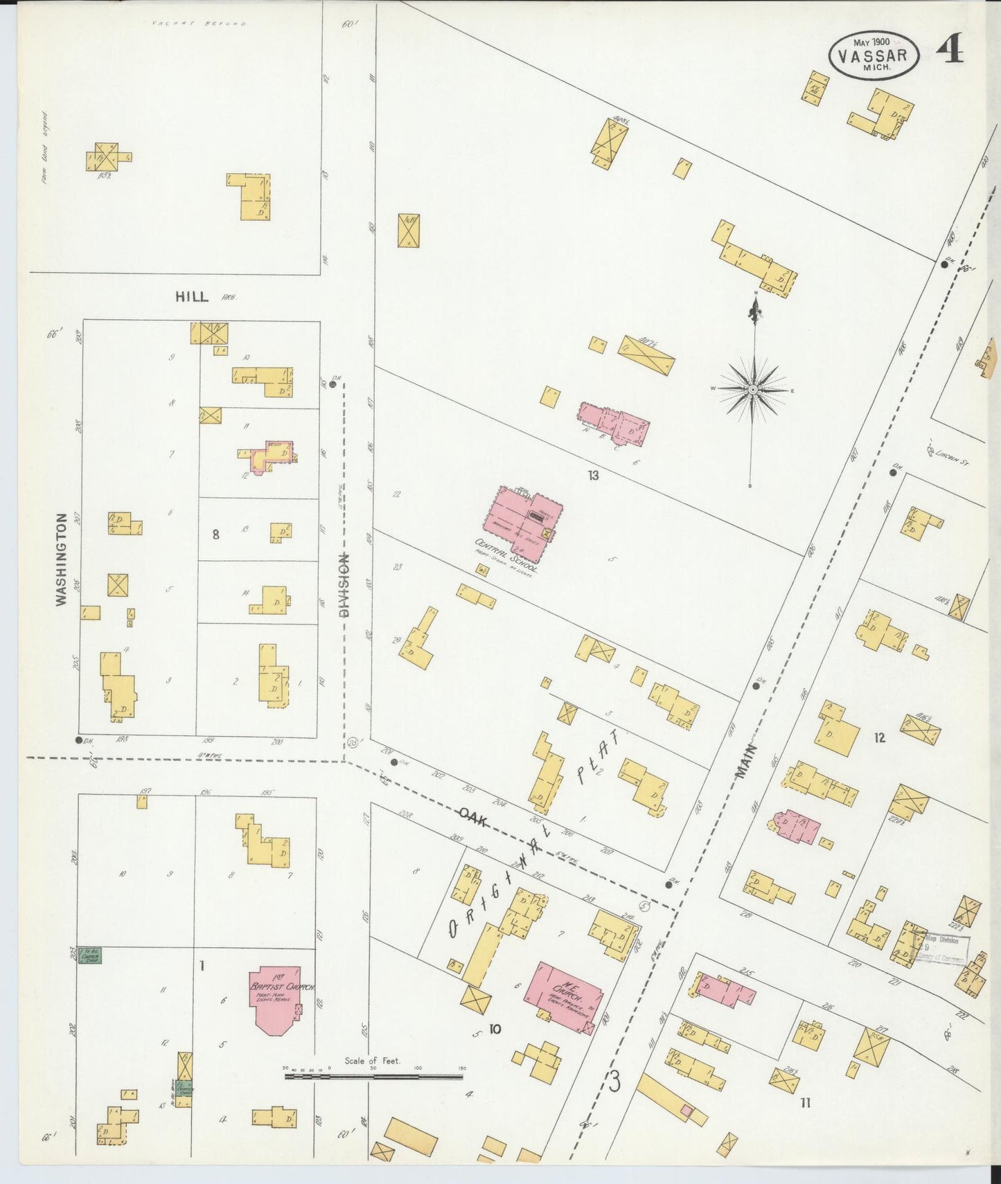 Sanborn Fire Insurance Map from Vassar, Tuscola County, Michigan (1900), Sheet #0004 - Historic Sanborn Fire Insurance Map Print, vintage old map wall art, antique decor, genealogy gift, Michigan Michigan map