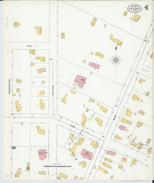 Sanborn Fire Insurance Map from Vassar, Tuscola County, Michigan (1900), Sheet #0004 - Historic Sanborn Fire Insurance Map Print, vintage old map wall art, antique decor, genealogy gift, Michigan Michigan map