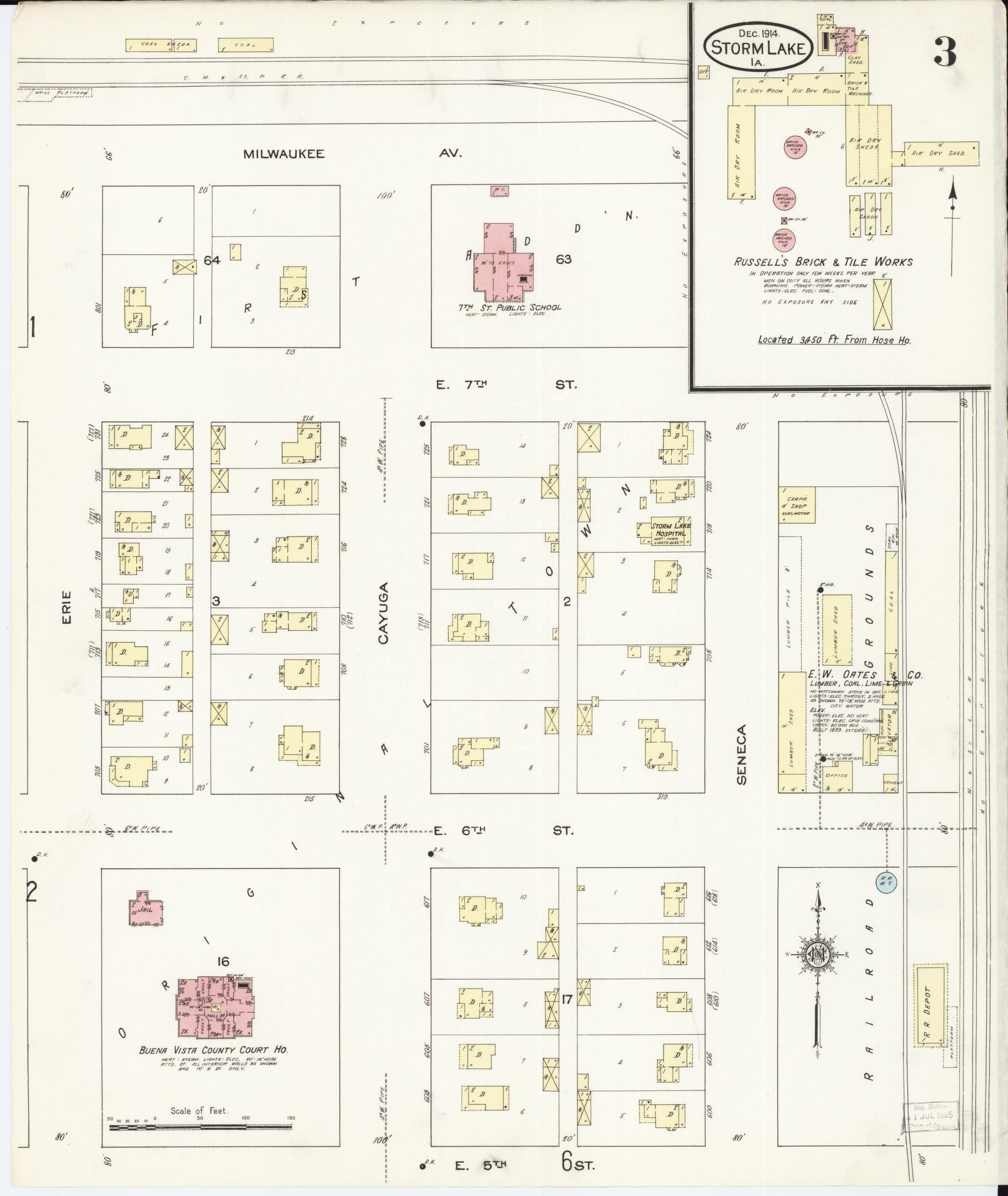 Sanborn Fire Insurance Map from Storm Lake, Buena Vista County, Iowa (1914), Sheet #0003 - Historic Sanborn Fire Insurance Map Print, vintage old map wall art
