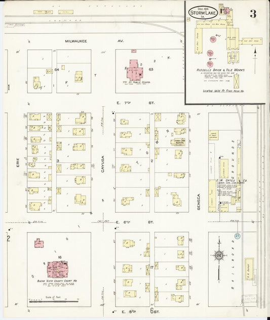 Sanborn Fire Insurance Map from Storm Lake, Buena Vista County, Iowa (1914), Sheet #0003 - Historic Sanborn Fire Insurance Map Print, vintage old map wall art