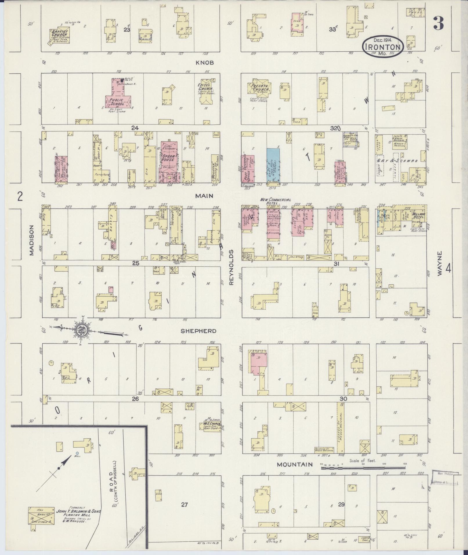 Sanborn Fire Insurance Map from Ironton, Iron County, Missouri (1914), Sheet #0003 - Complete Map Set gallery image, historic Sanborn map, vintage wall art, Missouri Missouri