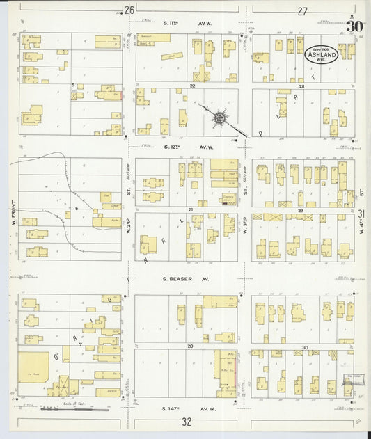 Sanborn Fire Insurance Map from Ashland, Ashland County, Wisconsin (1909), Sheet #0030 - Historic Sanborn Fire Insurance Map Print, vintage old map wall art, antique decor, genealogy gift, Wisconsin Wisconsin map