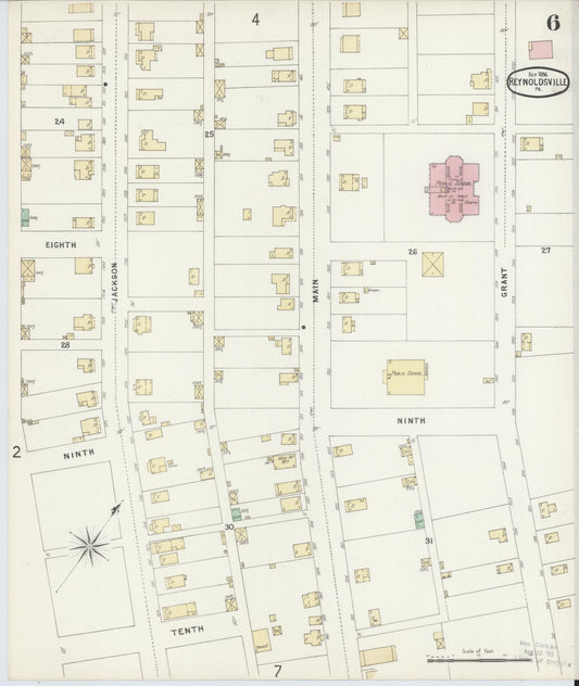 Sanborn Fire Insurance Map from Reynoldsville, Jefferson County, Pennsylvania (1896), Sheet #0006 - Historic Sanborn Fire Insurance Map Print, vintage old map wall art, antique decor, genealogy gift, Pennsylvania Pennsylvania map