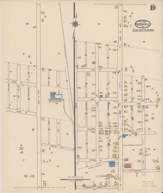 Sanborn Fire Insurance Map from Greenville, Mercer County, Pennsylvania (1922), Sheet #0019 - Historic Sanborn Fire Insurance Map Print, vintage old map wall art, antique decor, genealogy gift, Pennsylvania Pennsylvania map