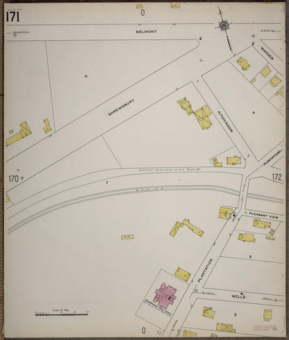 Sanborn Fire Insurance Map from Worcester, Worcester County, Massachusetts (1910), Sheet #0171 - Historic Sanborn Fire Insurance Map Print, vintage old map wall art, antique decor, genealogy gift, Massachusetts Massachusetts map