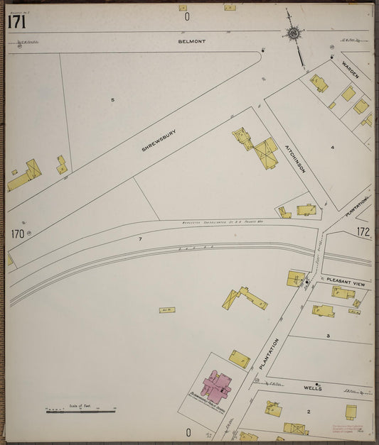 Sanborn Fire Insurance Map from Worcester, Worcester County, Massachusetts (1910), Sheet #0171 - Historic Sanborn Fire Insurance Map Print, vintage old map wall art, antique decor, genealogy gift, Massachusetts Massachusetts map