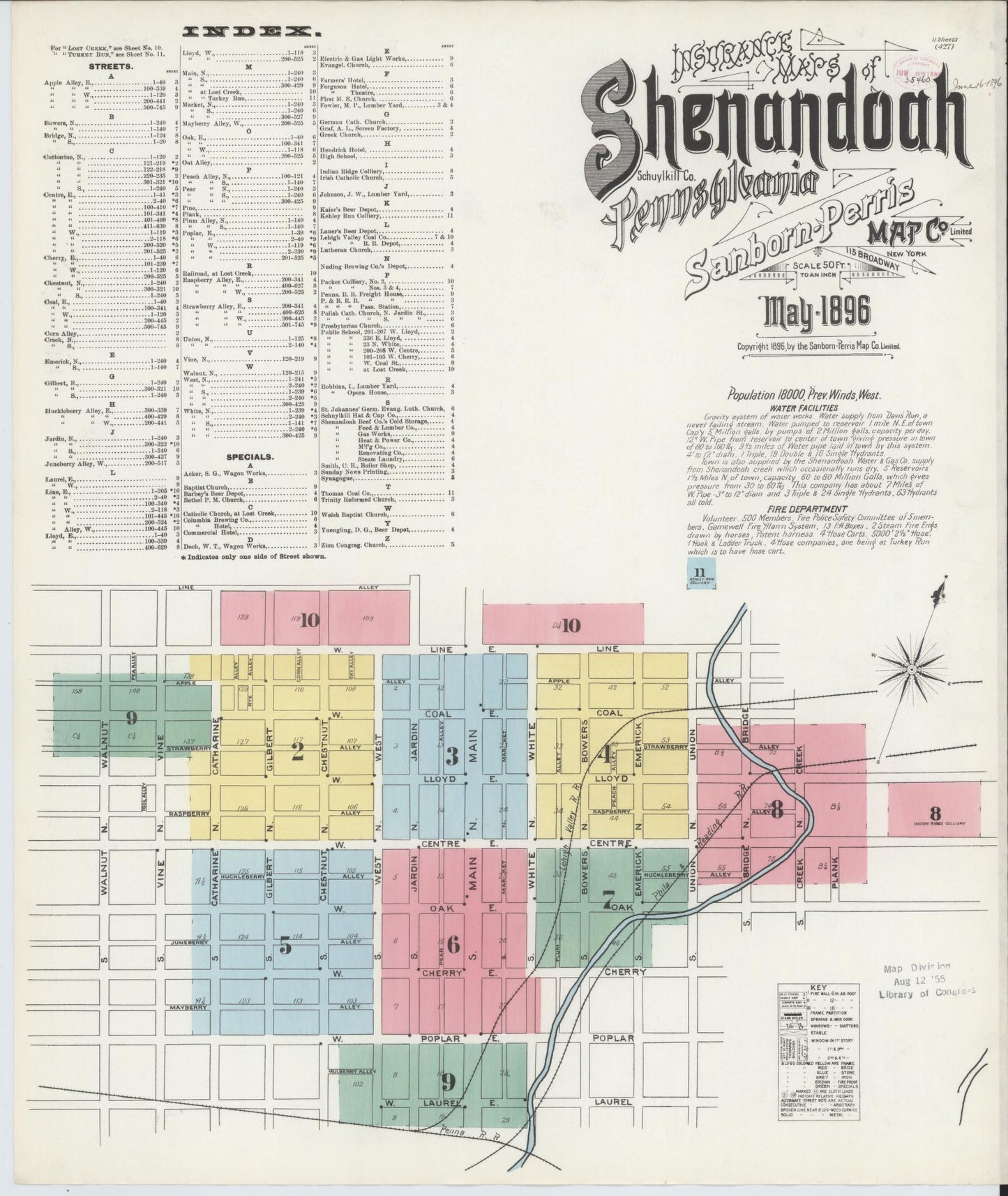 Sanborn Fire Insurance Map from Shenandoah, Schuylkill County, Pennsylvania. (1896) – Historic Sanborn Fire Insurance Map Print