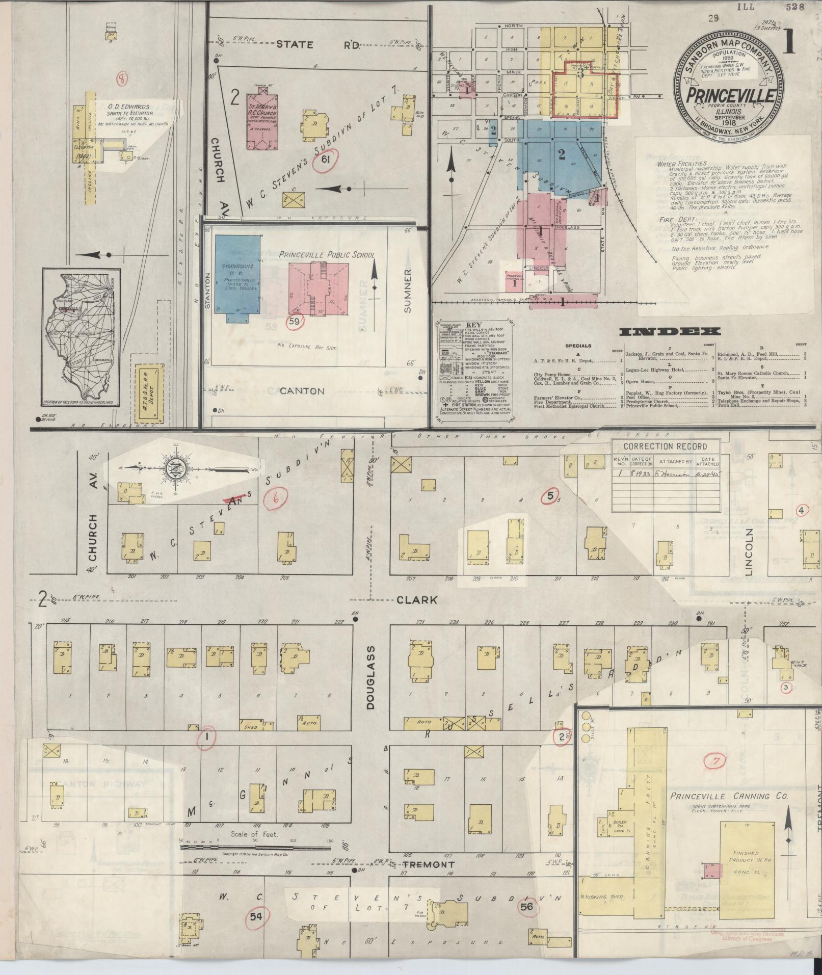 Sanborn Fire Insurance Map from Princeville, Peoria County, Illinois (1933), Sheet #0001 - Historic Sanborn Fire Insurance Map Print, vintage old map wall art, antique decor, genealogy gift, Illinois Illinois map