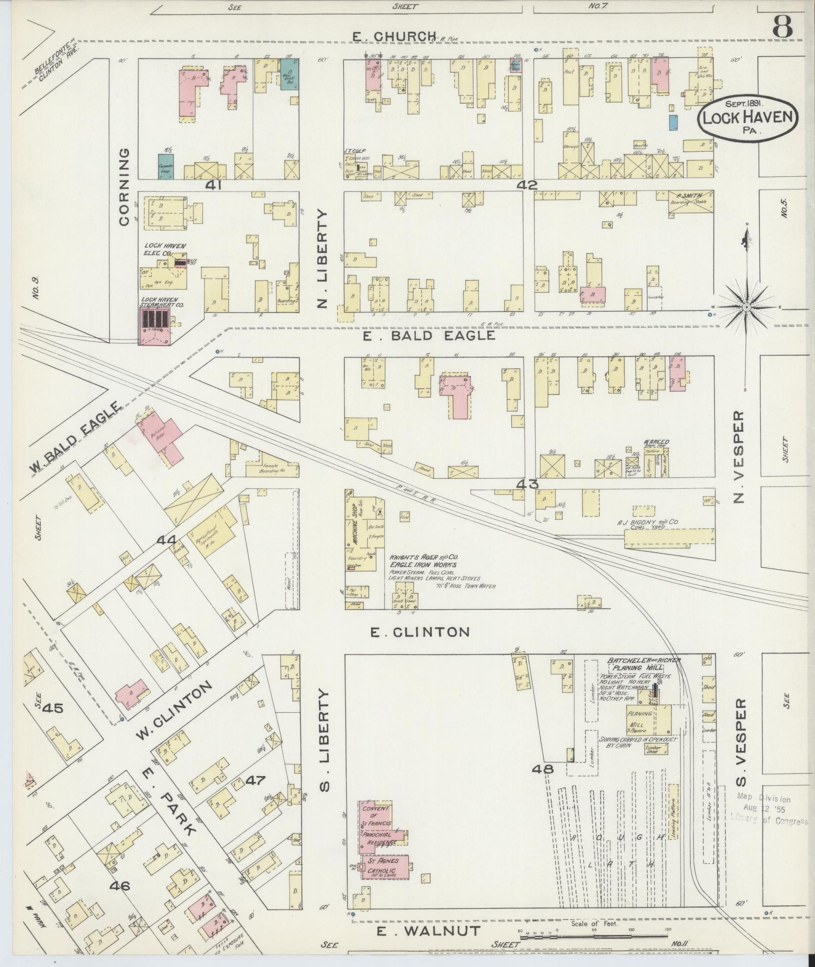 Sanborn Fire Insurance Map from Lock Haven, Clinton County, Pennsylvania (1891), Sheet #0008 - Complete Map Set gallery image, historic Sanborn map, vintage wall art, Pennsylvania Pennsylvania