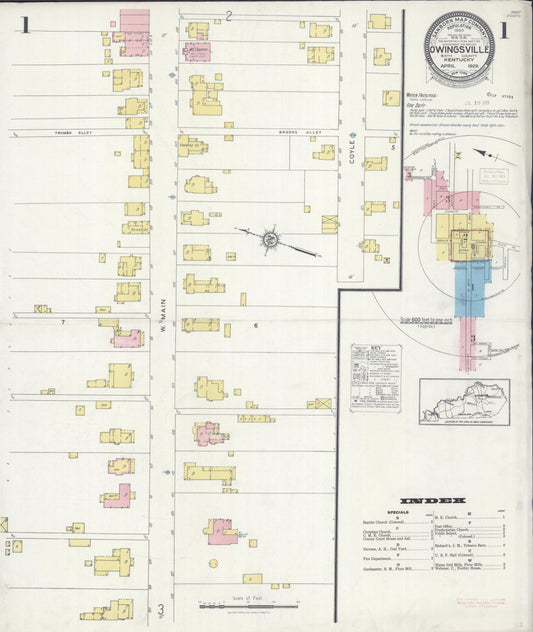 Sanborn Fire Insurance Map from Owingsville, Bath County, Kentucky (1929), Sheet #0001 - Historic Sanborn Fire Insurance Map Print, vintage old map wall art, antique decor, genealogy gift, Kentucky Kentucky map