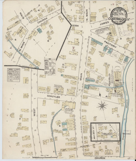 Sanborn Fire Insurance Map from Constableville, Lewis County, New York (1884), Sheet #0001 - Historic Sanborn Fire Insurance Map Print, vintage old map wall art, antique decor, genealogy gift, New York New York map