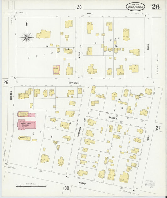 Sanborn Fire Insurance Map from Lake Charles, Calcasieu Parish, Louisiana (1909), Sheet #0026 - Historic Sanborn Fire Insurance Map Print, vintage old map wall art, antique decor, genealogy gift, Louisiana Louisiana map