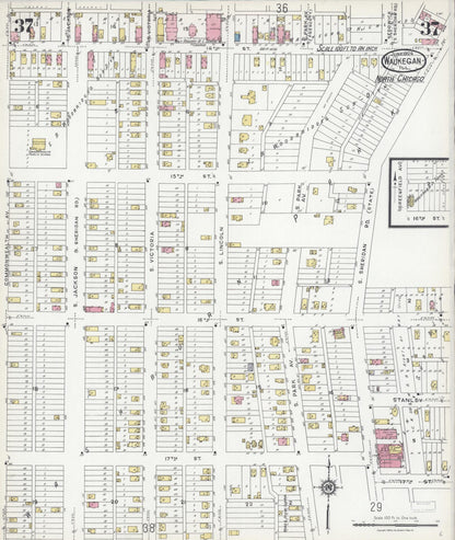 Sanborn Fire Insurance Map from Waukegan, Lake County, Illinois (1924), Sheet #0037 - Complete Map Set gallery image, historic Sanborn map, vintage wall art, Illinois Illinois