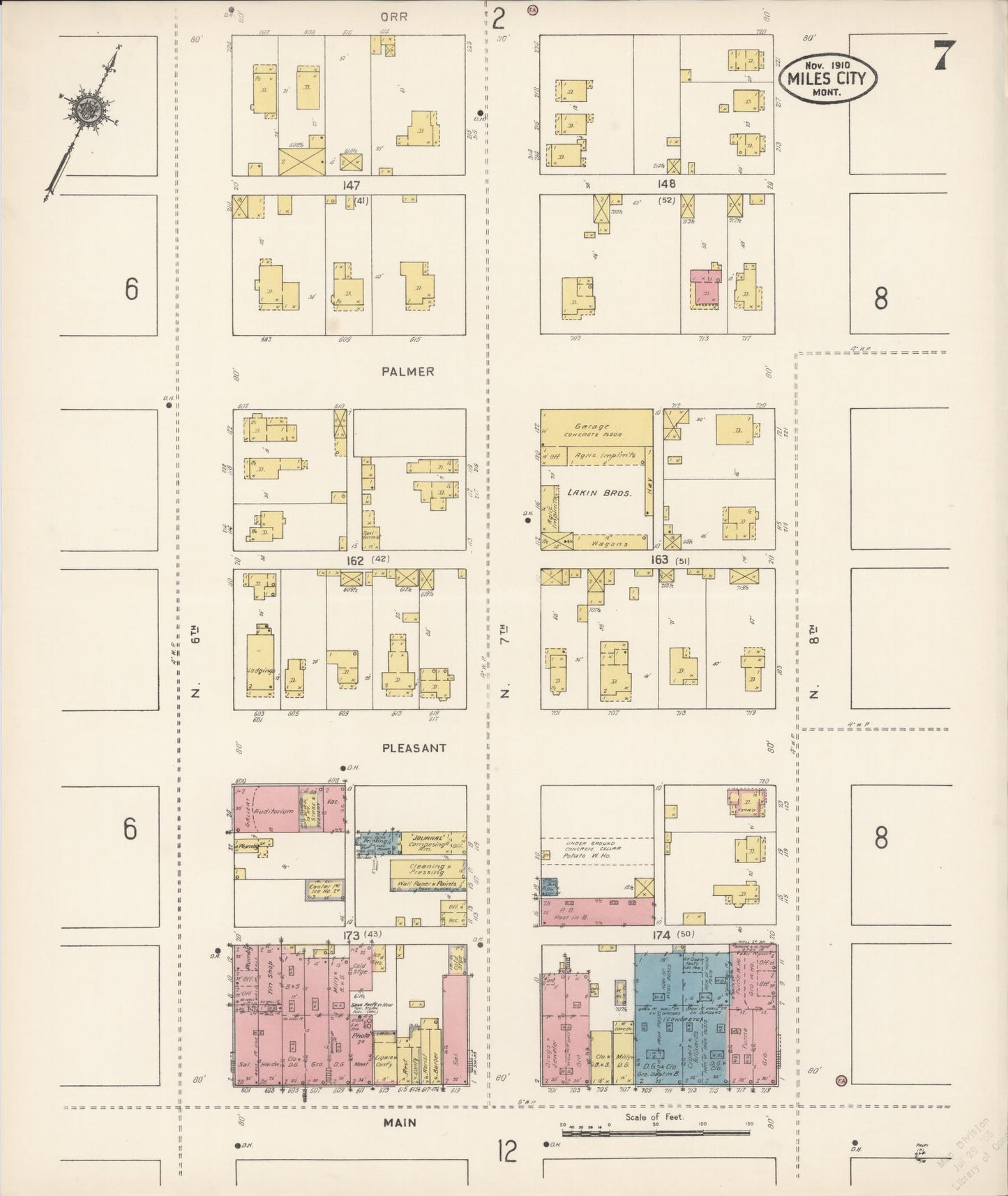 Sanborn Fire Insurance Map from Miles City, Custer County, Montana (1910), Sheet #0007 - Historic Sanborn Fire Insurance Map Print, vintage old map wall art, antique decor, genealogy gift, Montana Montana map