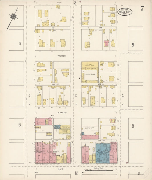 Sanborn Fire Insurance Map from Miles City, Custer County, Montana (1910), Sheet #0007 - Historic Sanborn Fire Insurance Map Print, vintage old map wall art, antique decor, genealogy gift, Montana Montana map