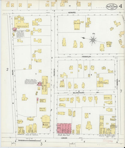 Sanborn Fire Insurance Map from Rockland, Plymouth County, Massachusetts (1901), Sheet #0004 - Historic Sanborn Fire Insurance Map Print, vintage old map wall art, antique decor, genealogy gift, Massachusetts Massachusetts map