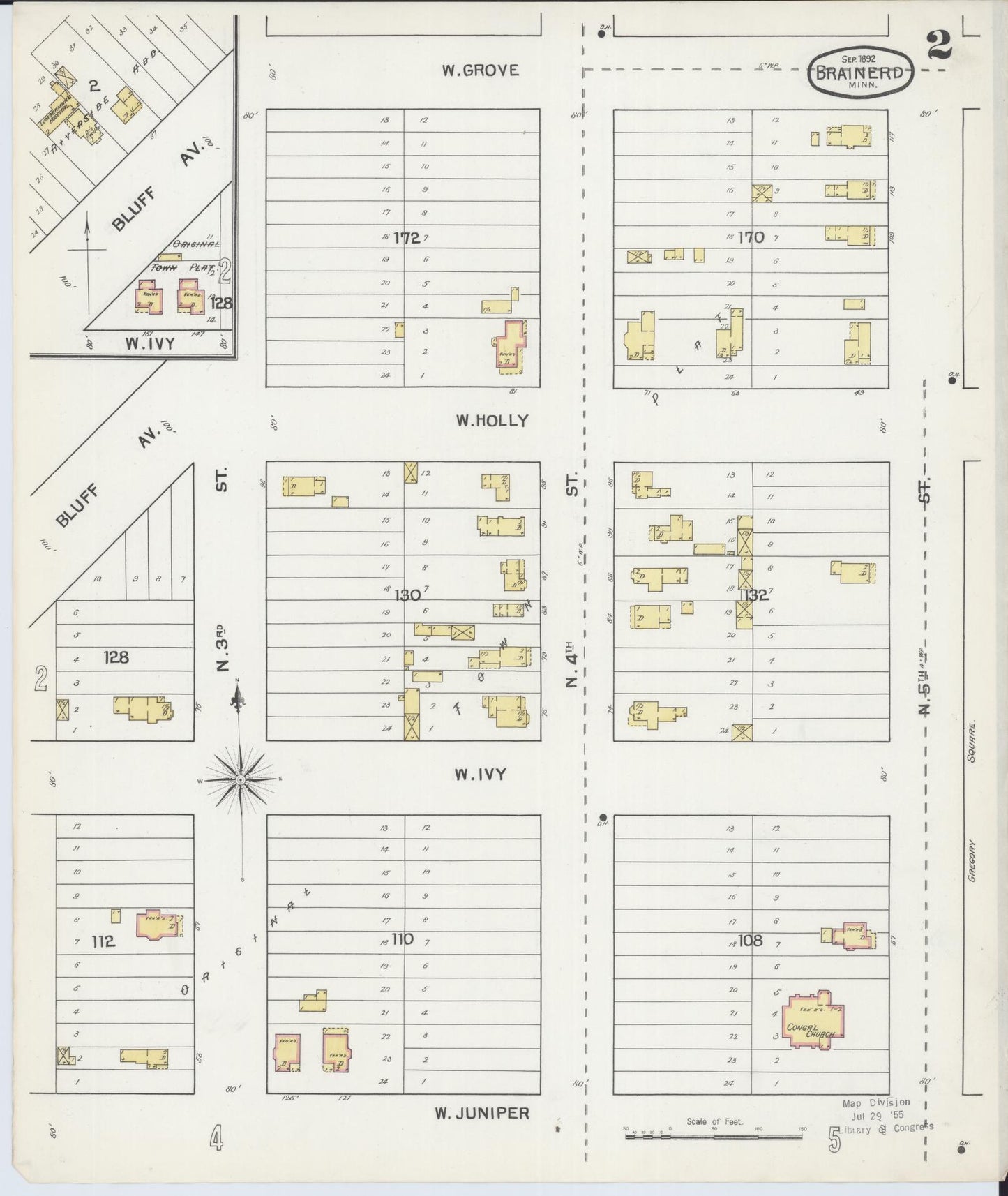 Sanborn Fire Insurance Map from Brainerd, Crow Wing County, Minnesota (1892), Sheet #0002 - Complete Map Set gallery image, historic Sanborn map, vintage wall art, Minnesota Minnesota