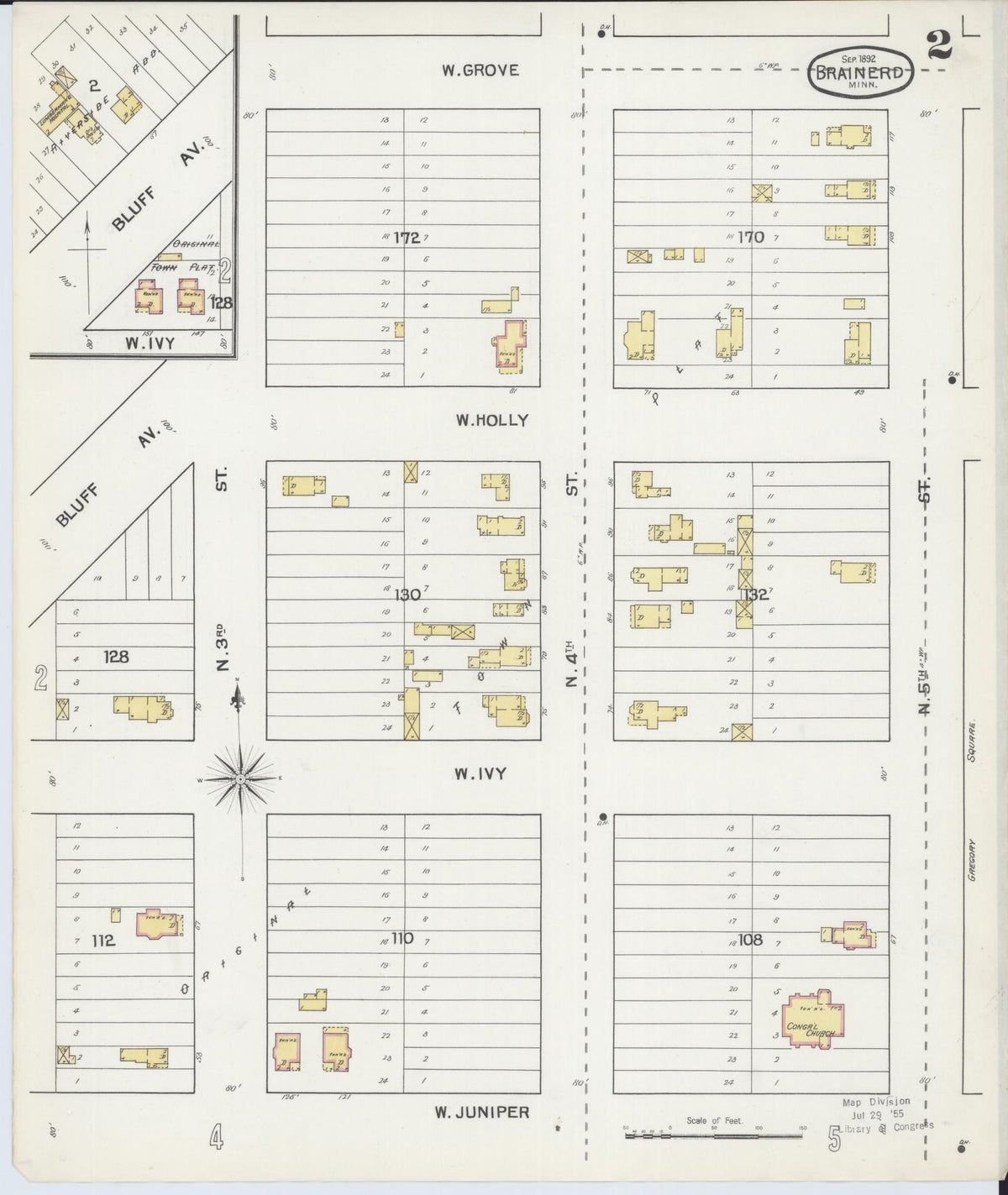 Sanborn Fire Insurance Map from Brainerd, Crow Wing County, Minnesota (1892), Sheet #0002 - Complete Map Set gallery image, historic Sanborn map, vintage wall art, Minnesota Minnesota