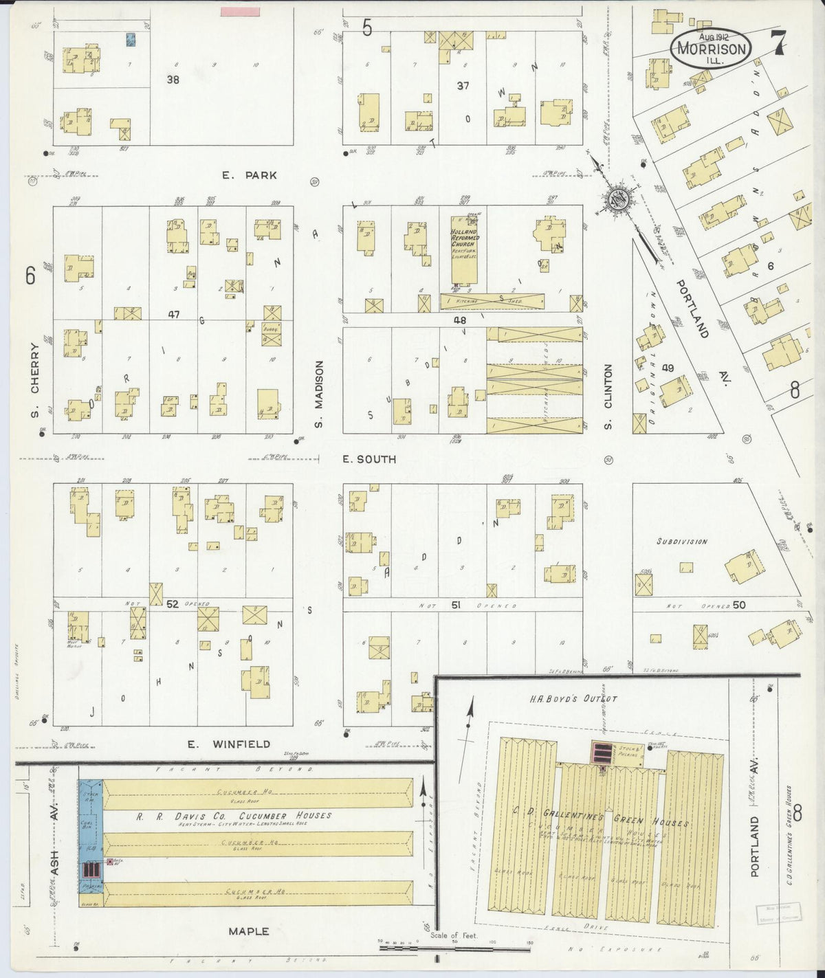 Sanborn Fire Insurance Map from Morrison, Whiteside County, Illinois (1912), Sheet #0007 - Historic Sanborn Fire Insurance Map Print, vintage old map wall art, antique decor, genealogy gift, Illinois Illinois map