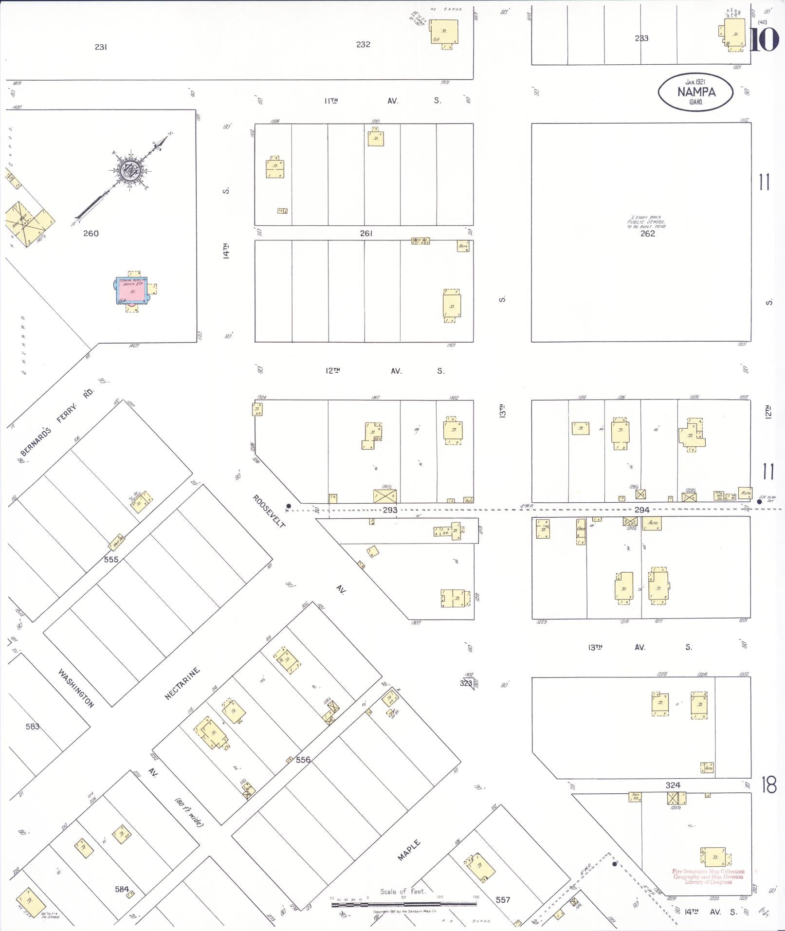 Sanborn Fire Insurance Map from Nampa, Canyon County, Idaho (1921), Sheet #0010 - Historic Sanborn Fire Insurance Map Print, vintage old map wall art, antique decor, genealogy gift, Idaho Idaho map