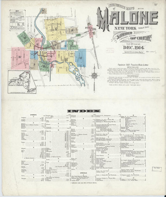 Sanborn Fire Insurance Map from Malone, Franklin County, New York. (1914) – Historic Sanborn Fire Insurance Map Print