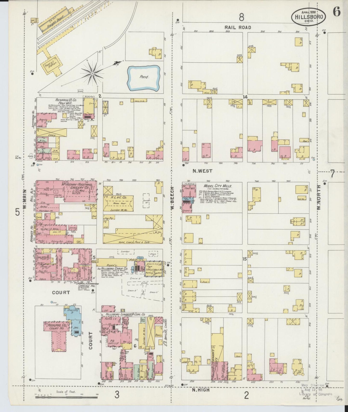 Sanborn Fire Insurance Map from Hillsboro, Highland County, Ohio (1898), Sheet #0006 - Historic Sanborn Fire Insurance Map Print, vintage old map wall art, antique decor, genealogy gift, Ohio Ohio map
