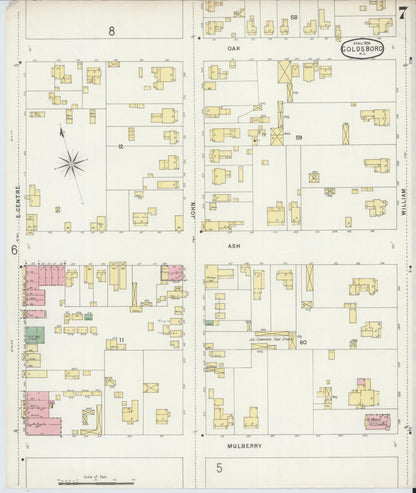 Sanborn Fire Insurance Map from Goldsboro, Wayne County, North Carolina (1896), Sheet #0007 - Complete Map Set gallery image, historic Sanborn map, vintage wall art, North Carolina North Carolina