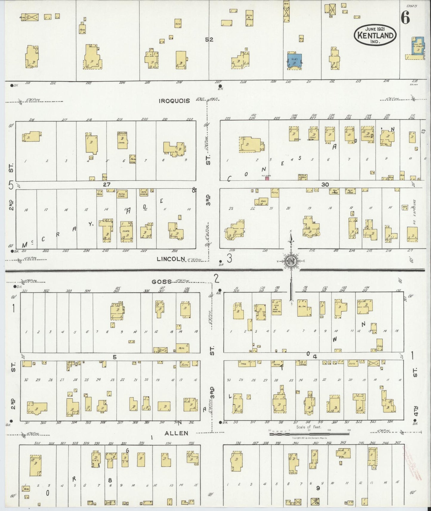 Sanborn Fire Insurance Map from Kentland, Newton County, Indiana (1921), Sheet #0006 - Complete Map Set gallery image, historic Sanborn map, vintage wall art, Indiana Indiana