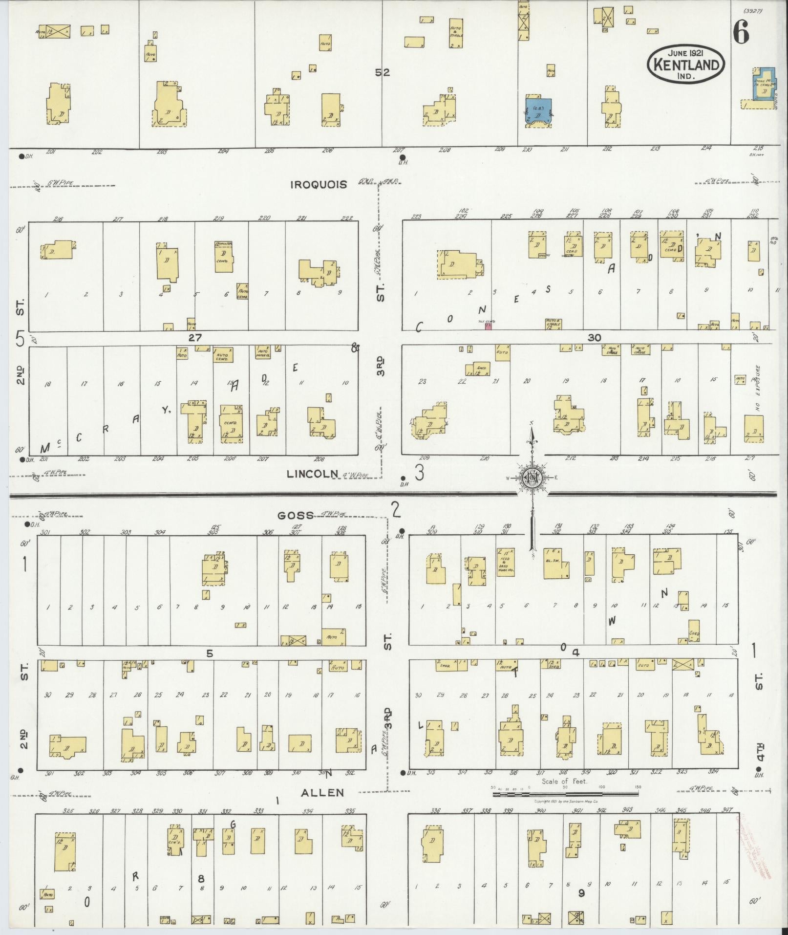 Sanborn Fire Insurance Map from Kentland, Newton County, Indiana (1921), Sheet #0006 - Complete Map Set gallery image, historic Sanborn map, vintage wall art, Indiana Indiana