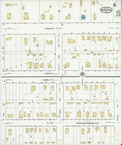 Sanborn Fire Insurance Map from Kentland, Newton County, Indiana (1921), Sheet #0006 - Complete Map Set gallery image, historic Sanborn map, vintage wall art, Indiana Indiana
