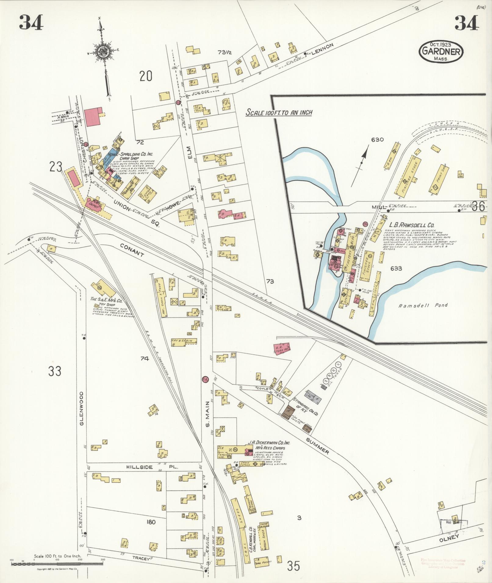 Sanborn Fire Insurance Map from Gardner, Worcester County, Massachusetts (1923), Sheet #0034 - Complete Map Set gallery image, historic Sanborn map, vintage wall art, Massachusetts Massachusetts