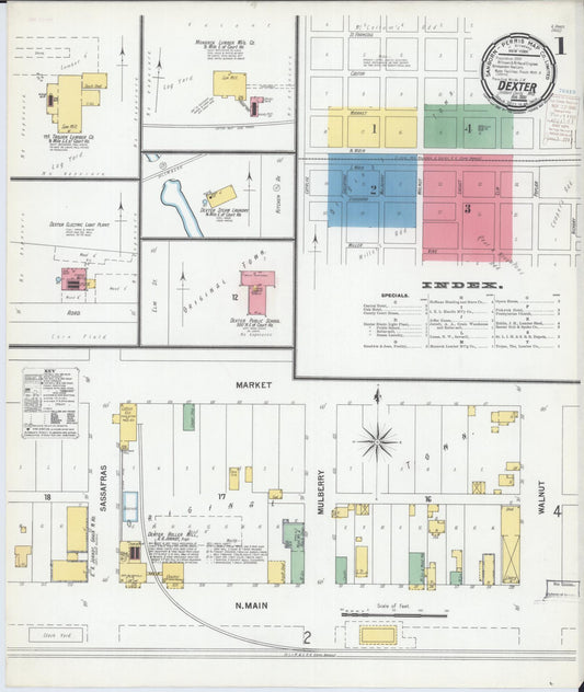 Sanborn Fire Insurance Map from Dexter, Stoddard County, Missouri (1900), Sheet #0001 - Historic Sanborn Fire Insurance Map Print, vintage old map wall art, antique decor, genealogy gift, Missouri Missouri map