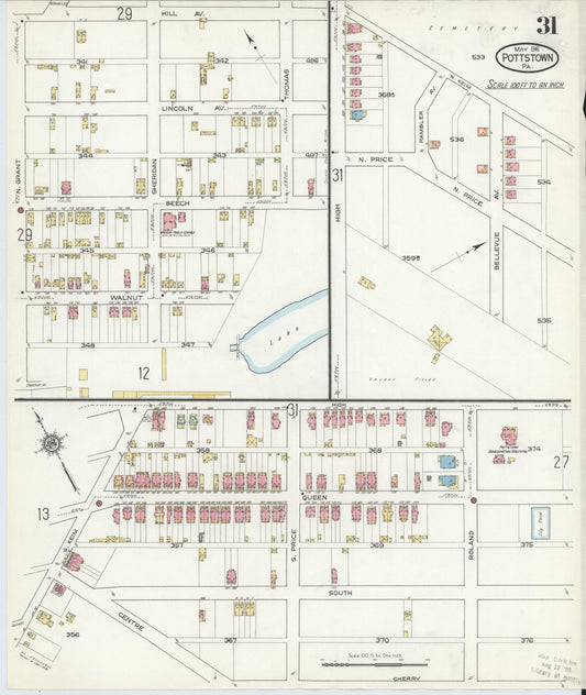 Sanborn Fire Insurance Map from Pottstown, Montgomery County, Pennsylvania (1916), Sheet #0031 - Historic Sanborn Fire Insurance Map Print, vintage old map wall art, antique decor, genealogy gift, Pennsylvania Pennsylvania map