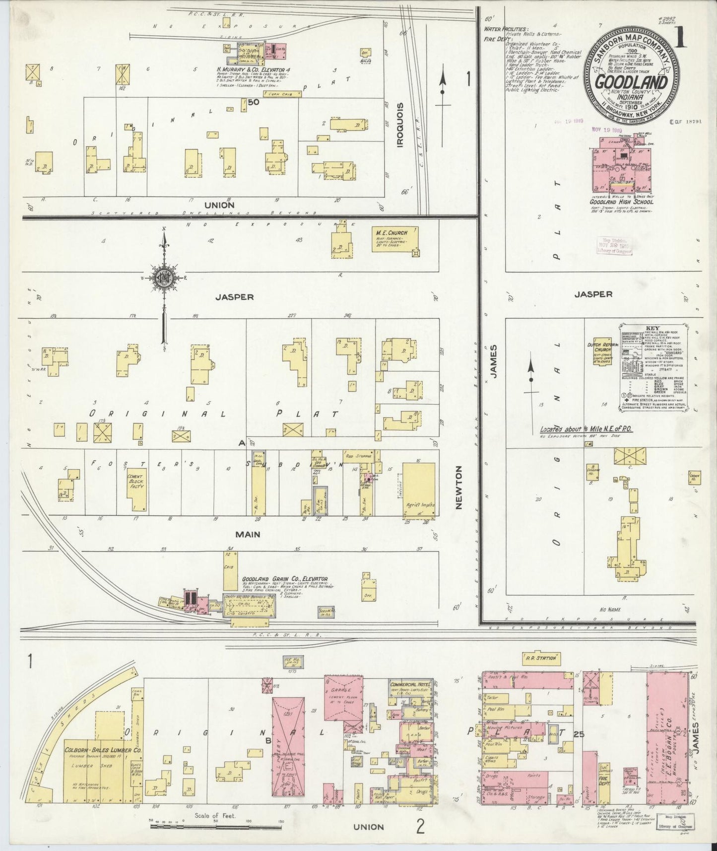 Sanborn Fire Insurance Map from Goodland, Newton County, Indiana (1910), Sheet #0001 - Complete Map Set gallery image, historic Sanborn map, vintage wall art, Indiana Indiana