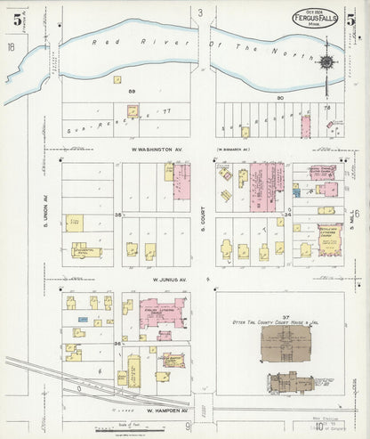 Sanborn Fire Insurance Map from Fergus Falls, Otter Tail County, Minnesota (1924), Sheet #0005 - Complete Map Set gallery image, historic Sanborn map, vintage wall art, Minnesota Minnesota