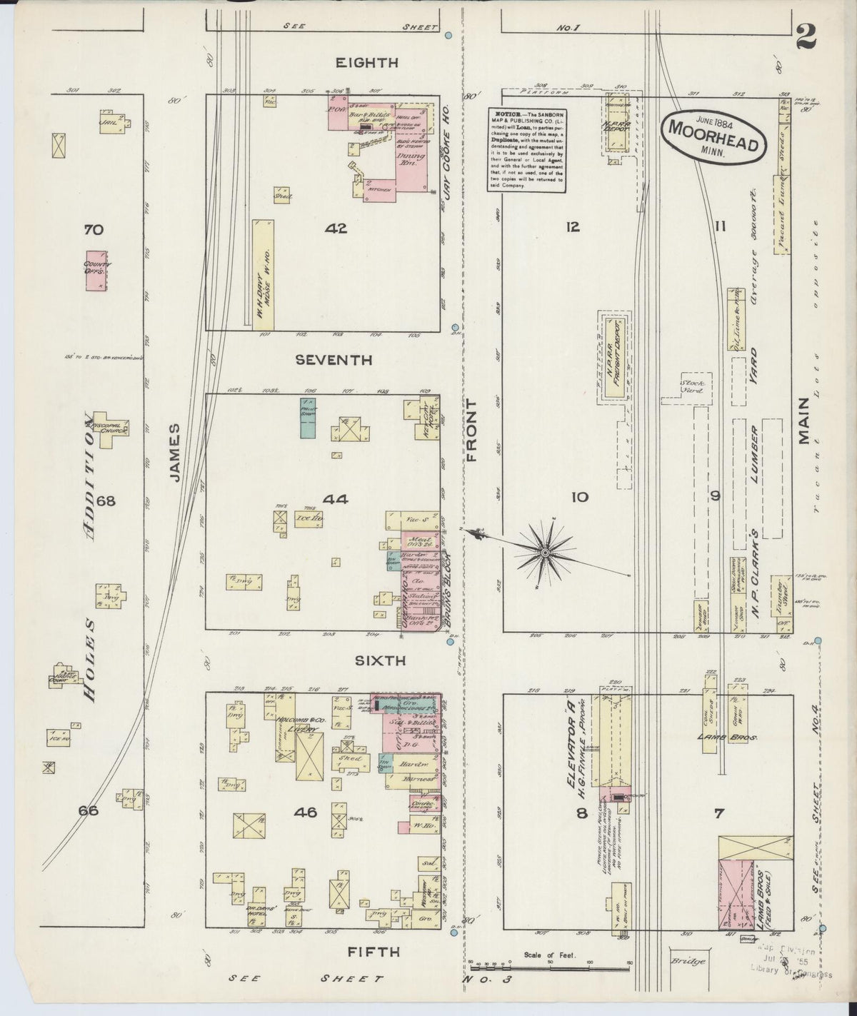 Sanborn Fire Insurance Map from Moorhead, Clay County, Minnesota (1884), Sheet #0002 - Historic Sanborn Fire Insurance Map Print, vintage old map wall art, antique decor, genealogy gift, Minnesota Minnesota map