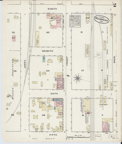 Sanborn Fire Insurance Map from Moorhead, Clay County, Minnesota (1884), Sheet #0002 - Historic Sanborn Fire Insurance Map Print, vintage old map wall art, antique decor, genealogy gift, Minnesota Minnesota map