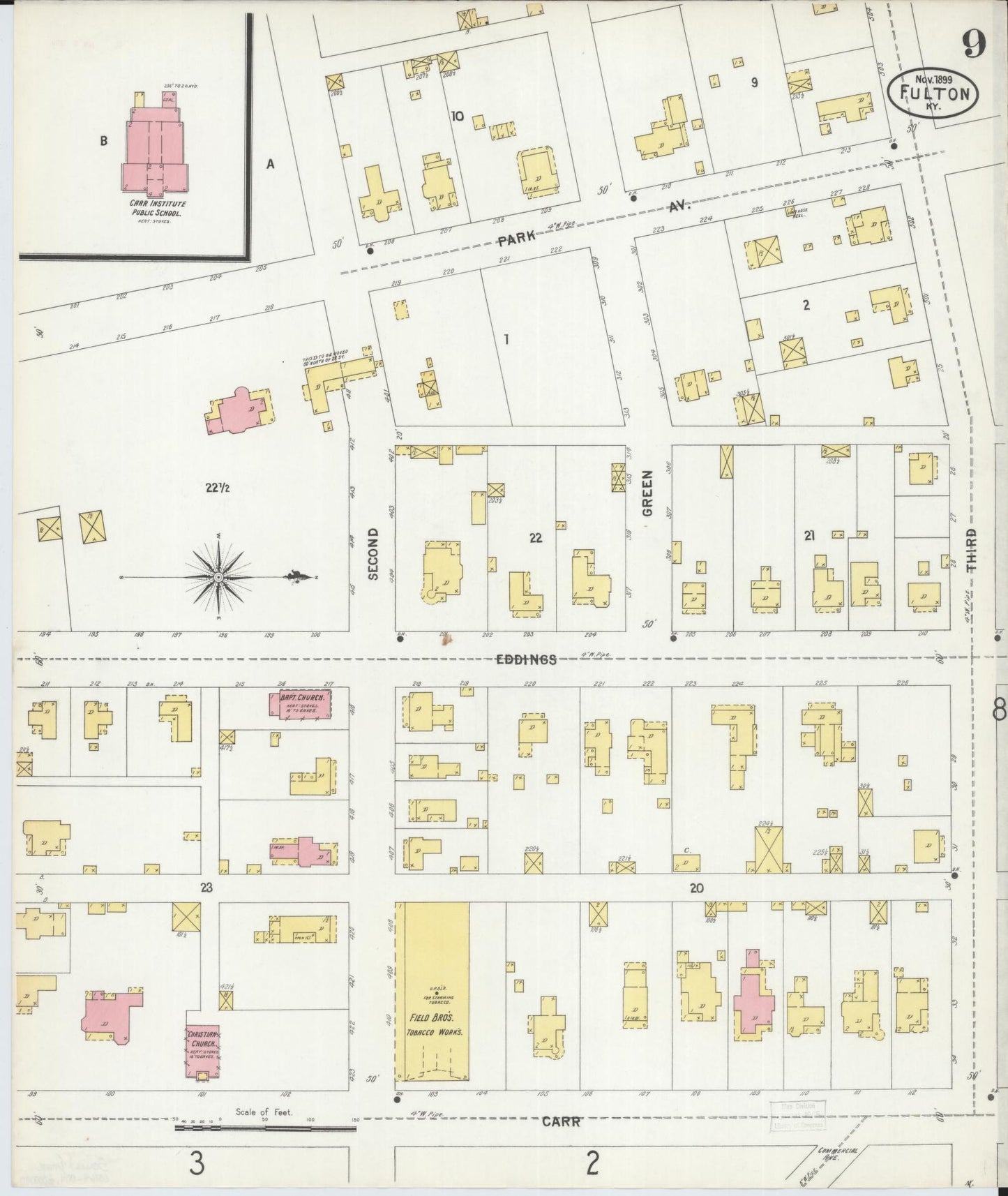 Sanborn Fire Insurance Map from Fulton, Fulton County, Kentucky (1899), Sheet #0009 - Complete Map Set gallery image, historic Sanborn map, vintage wall art, Tennessee Tennessee