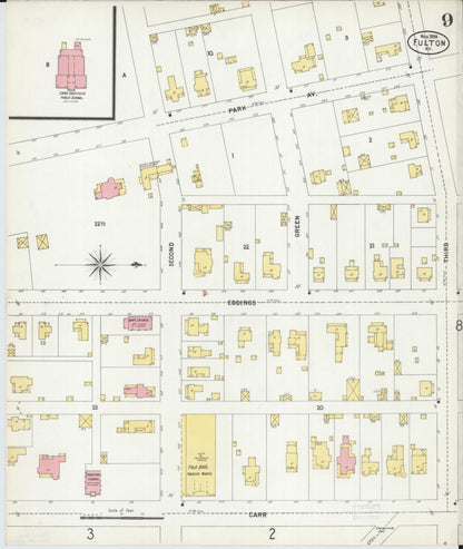 Sanborn Fire Insurance Map from Fulton, Fulton County, Kentucky (1899), Sheet #0009 - Complete Map Set gallery image, historic Sanborn map, vintage wall art, Tennessee Tennessee