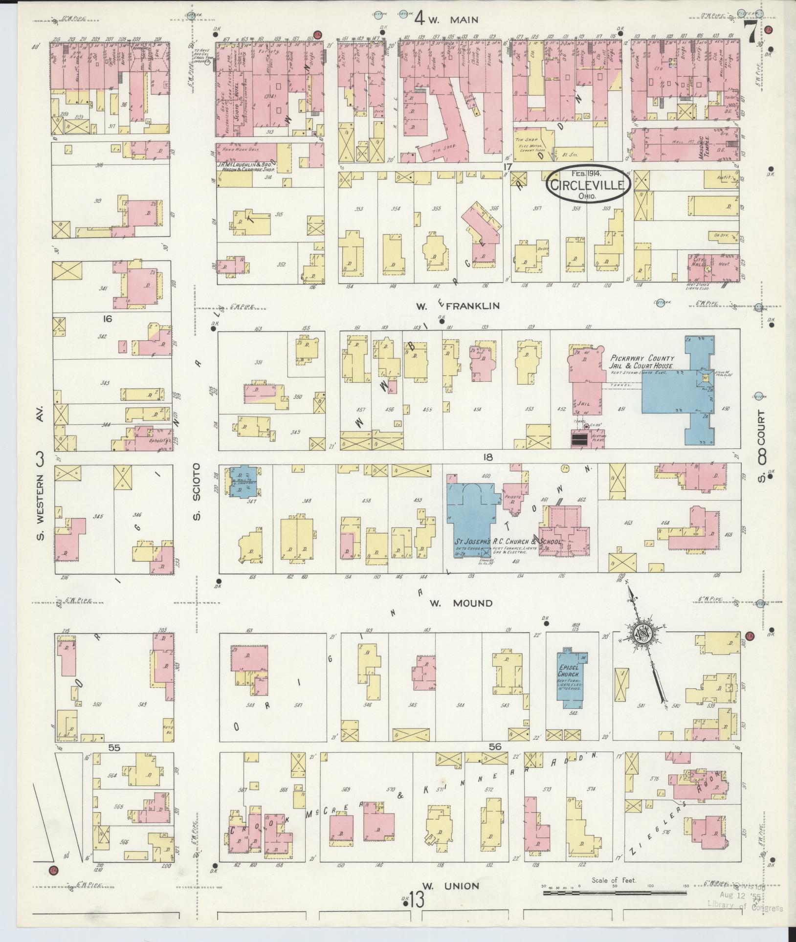 Sanborn Fire Insurance Map from Circleville, Pickaway County, Ohio (1914), Sheet #0007 - Historic Sanborn Fire Insurance Map Print, vintage old map wall art, antique decor, genealogy gift, Ohio Ohio map
