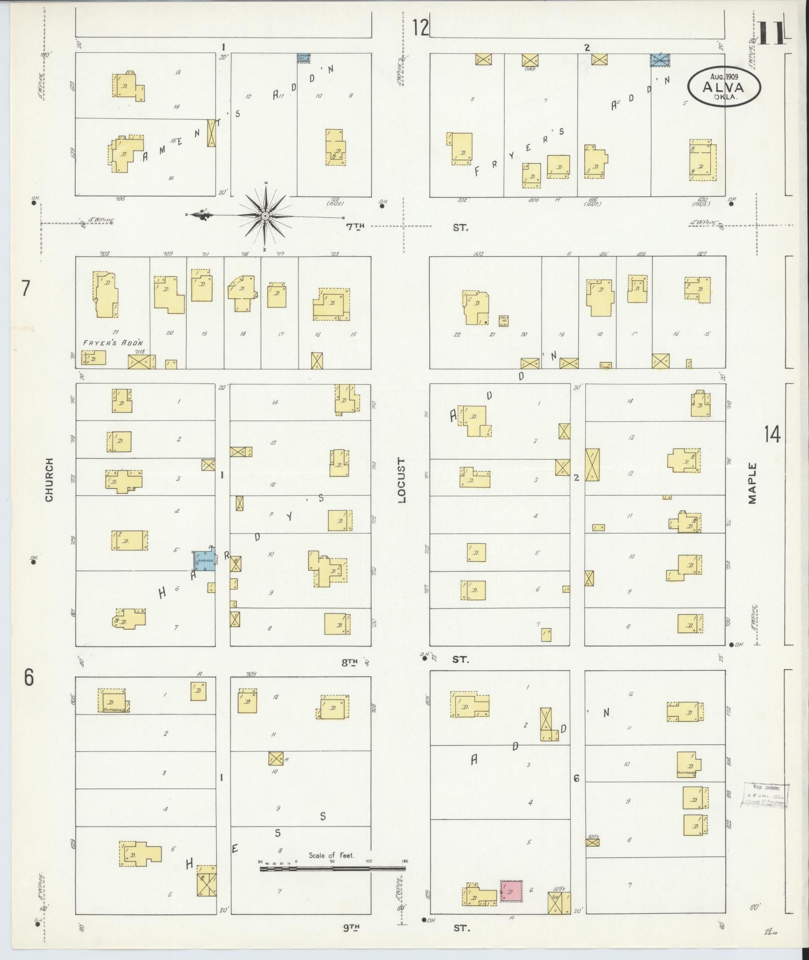 Sanborn Fire Insurance Map from Alva, Woods County, Oklahoma (1909), Sheet #0011 - Historic Sanborn Fire Insurance Map Print, vintage old map wall art, antique decor, genealogy gift, Oklahoma Oklahoma map